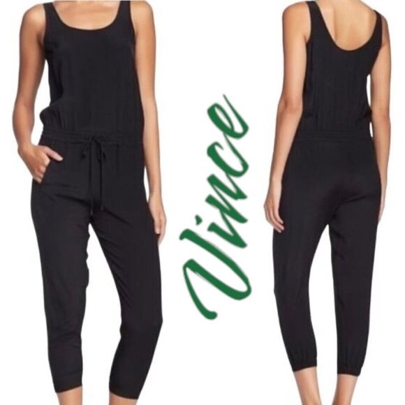 VINCE 100% Silk Lightweight Sleeveless Jumpsuit Black, Size 0 - Picture 1 of 12